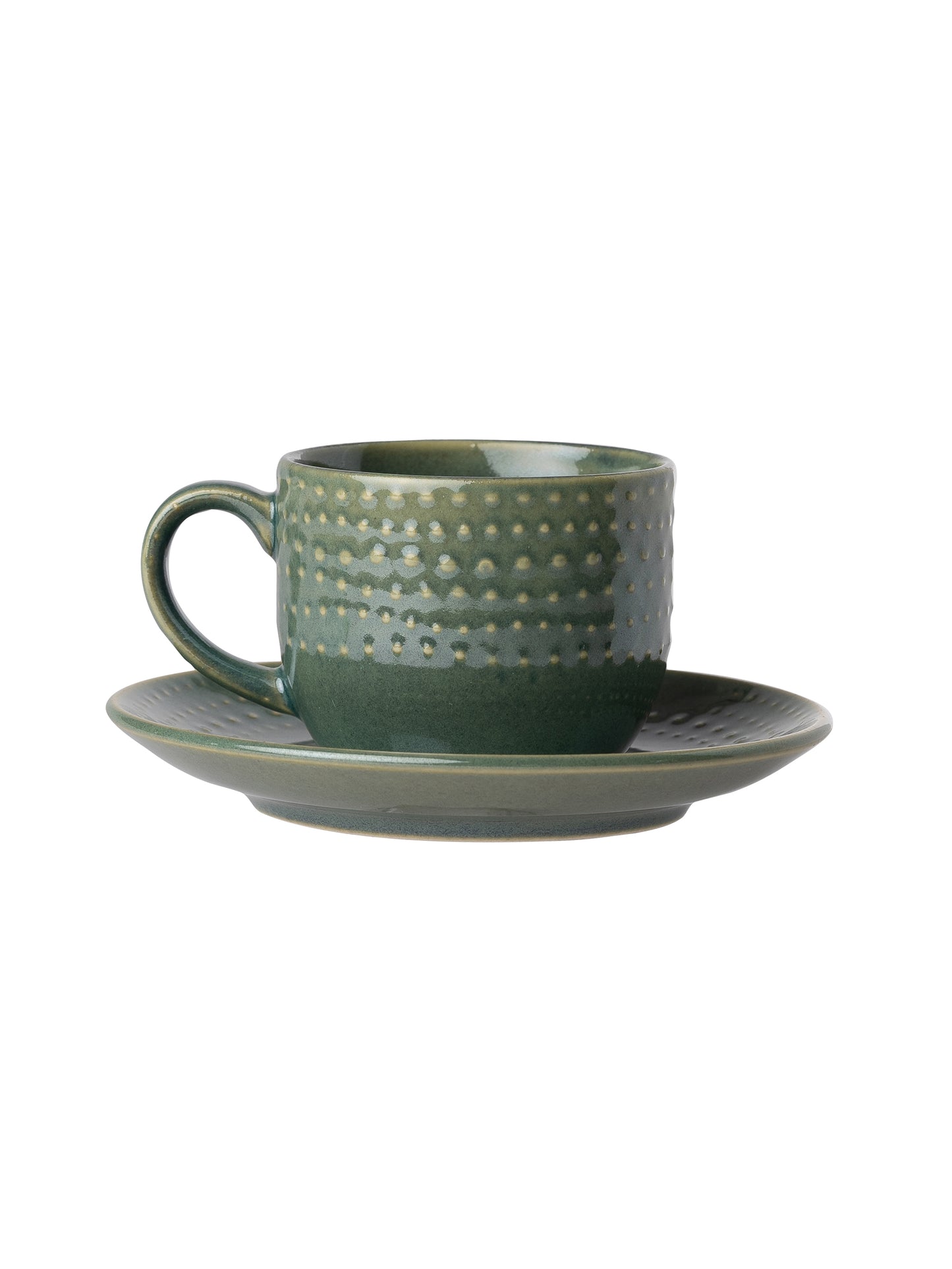 Apex Pebble Green Cup & Saucer, Set of 12 (6 Cups + 6 Saucers), 180 ml