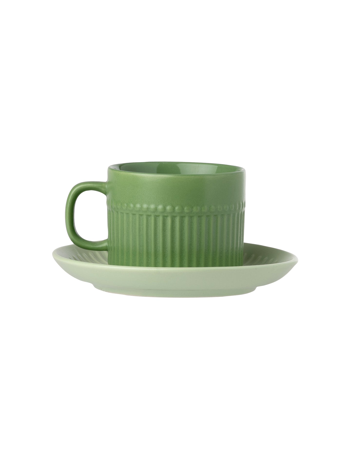 Crimson Matte Pebble Green Cup & Saucer, Set of 12 (6 Cups + 6 Saucers), 210 ml