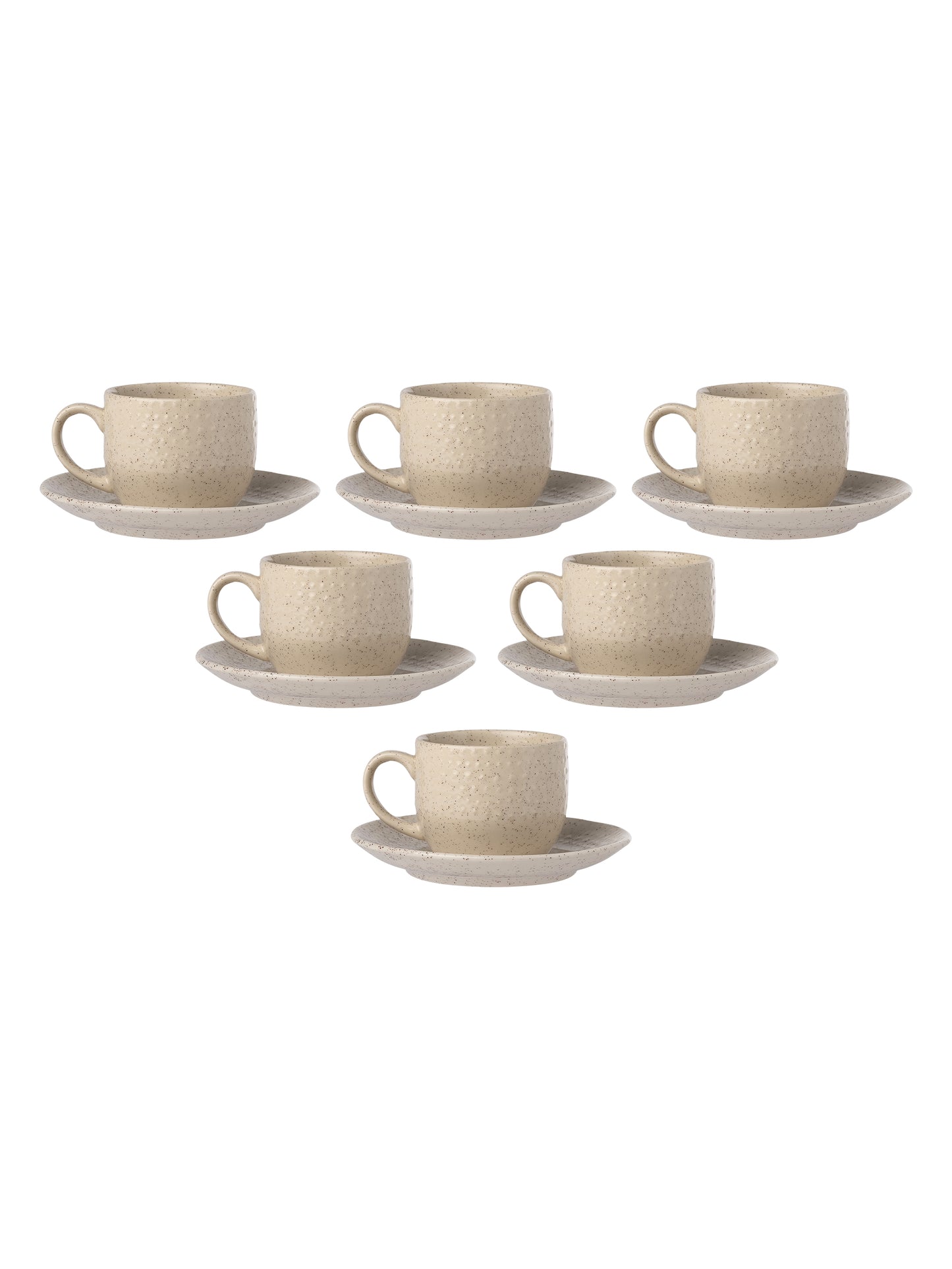 Apex Pebble Beige Cup & Saucer, Set of 12 (6 Cups + 6 Saucers), 180 ml