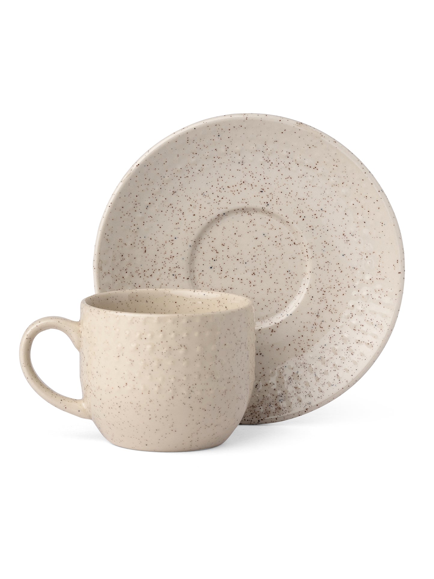 Apex Pebble Beige Cup & Saucer, Set of 12 (6 Cups + 6 Saucers), 180 ml