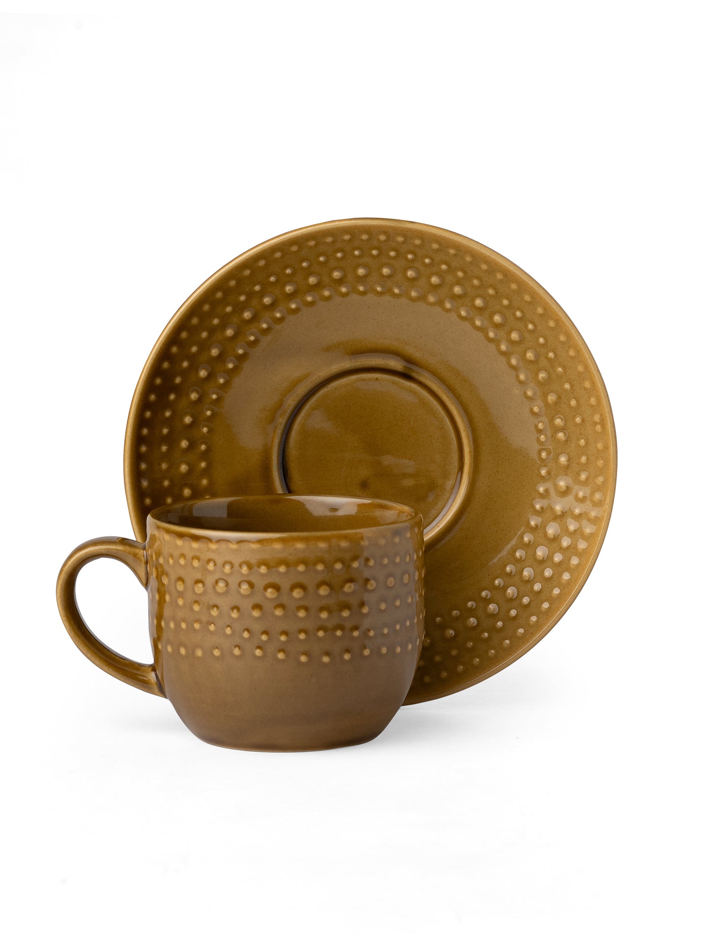 Apex Pebble Brown Cup & Saucer, Set of 12 (6 Cups + 6 Saucers), 180 ml