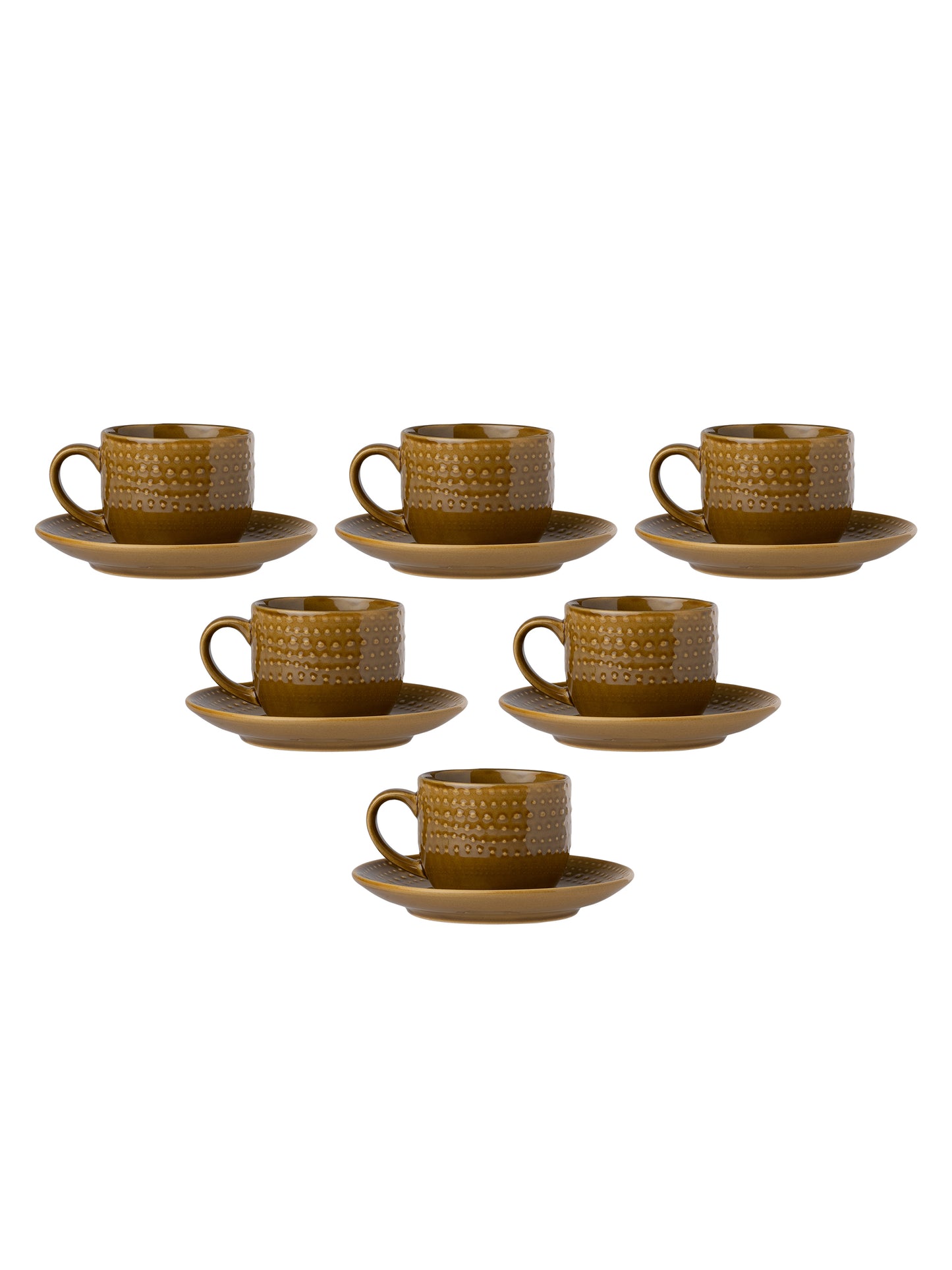 Apex Pebble Brown Cup & Saucer, Set of 12 (6 Cups + 6 Saucers), 180 ml