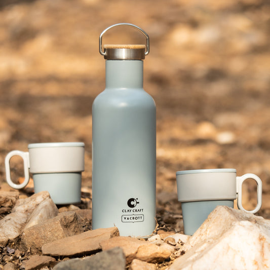 Vacbott Hiker Combo Set Double Walled 24 Hours Hot and Cold Water Bottle, BIS Certified, 700ml, with Single Walled Victor Mug (2 Pcs)