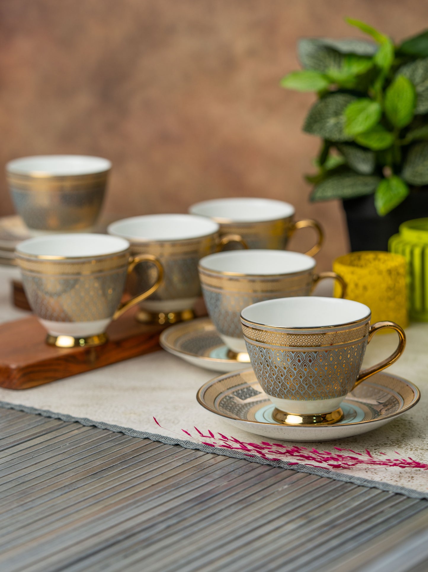 Clay Craft King Ebony Cup & Saucer, Set of 12 (6 Cups + 6 Saucers), 160 ml, (E604)