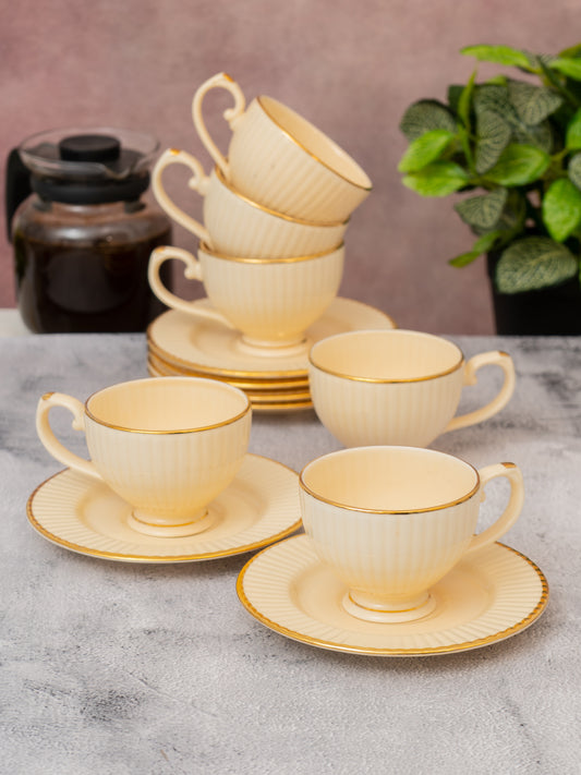 Julie Impression 1401 Elegant Cup & Saucer, Set of 12 (6 Cups + 6 Saucers) (IVORY)