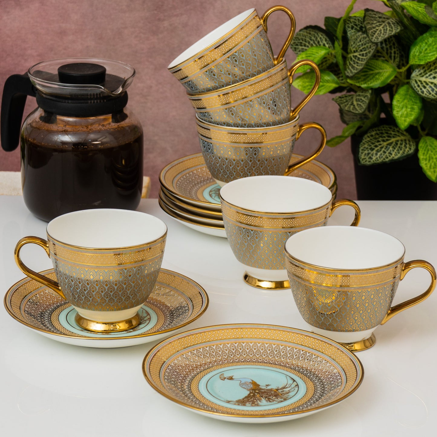 Clay Craft King Ebony Cup & Saucer, Set of 12 (6 Cups + 6 Saucers), 160 ml, (E604)