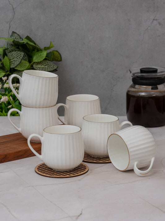 Clay Craft Julie Impression Coffee Mugs Set of 6, 210 ml (1101)