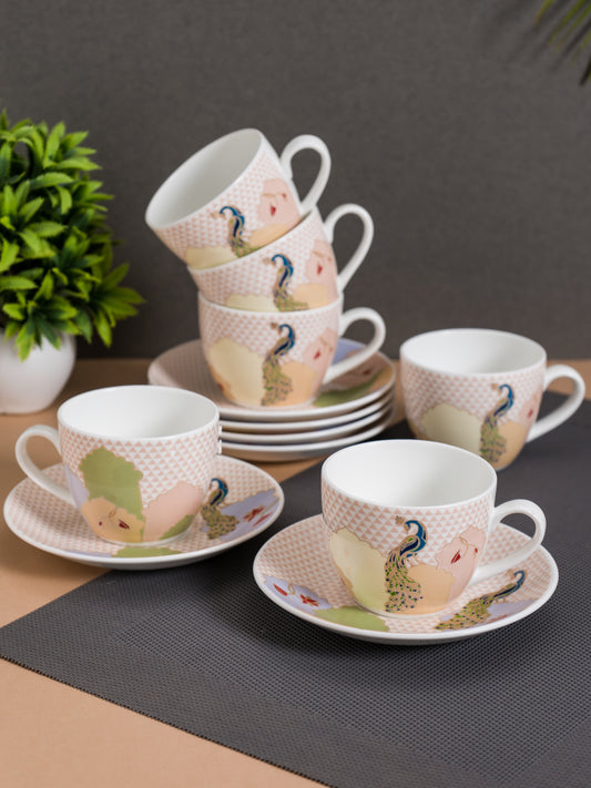JCPL Cream Super Cup & Saucer, 170ml, Set of 12 (6 Cups + 6 Saucers) (S385)