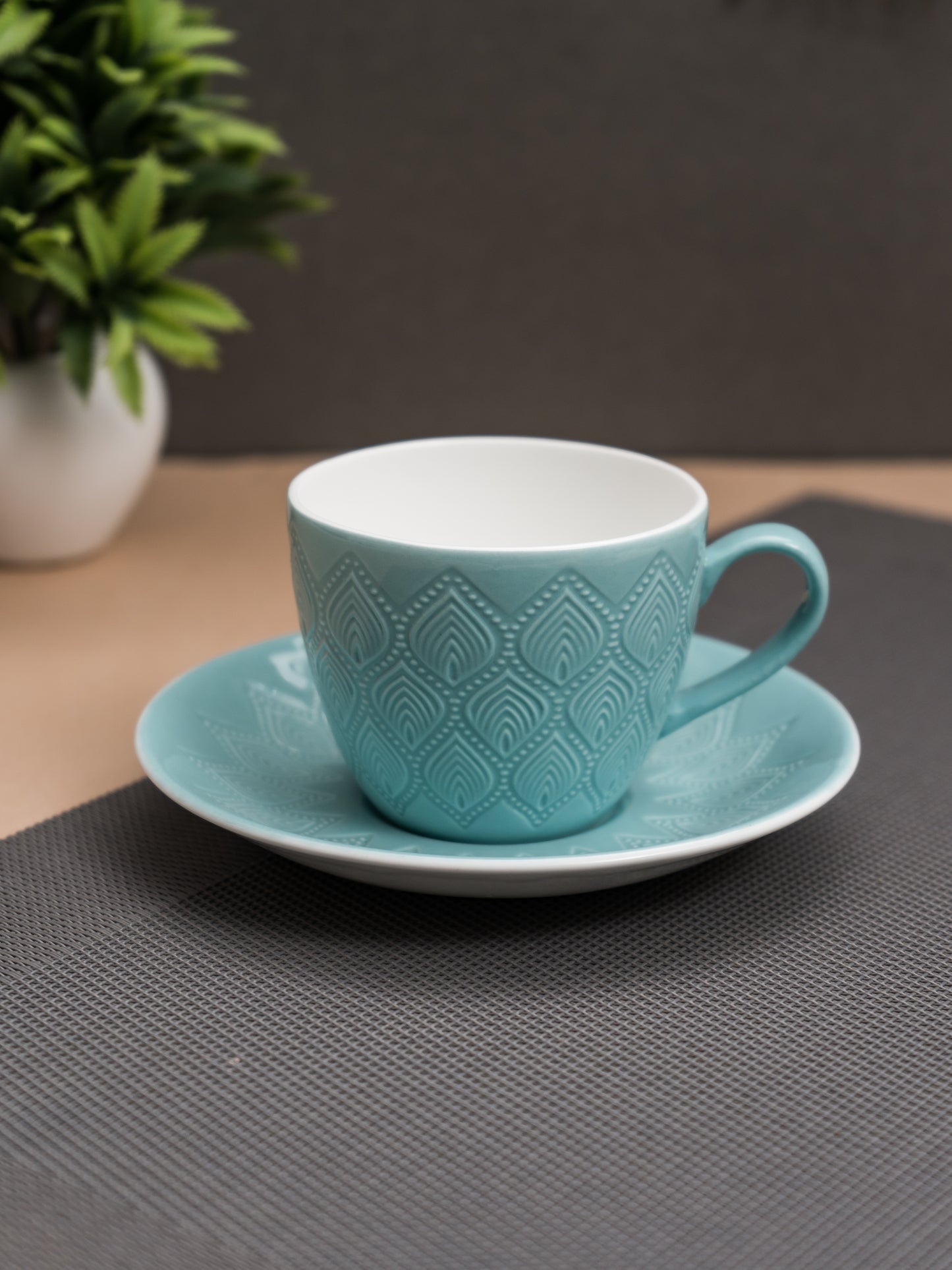JCPL Feast Kohinoor Cup & Saucer, 170ml, Set of 12 (6 Cups + 6 Saucers) (BLUE)