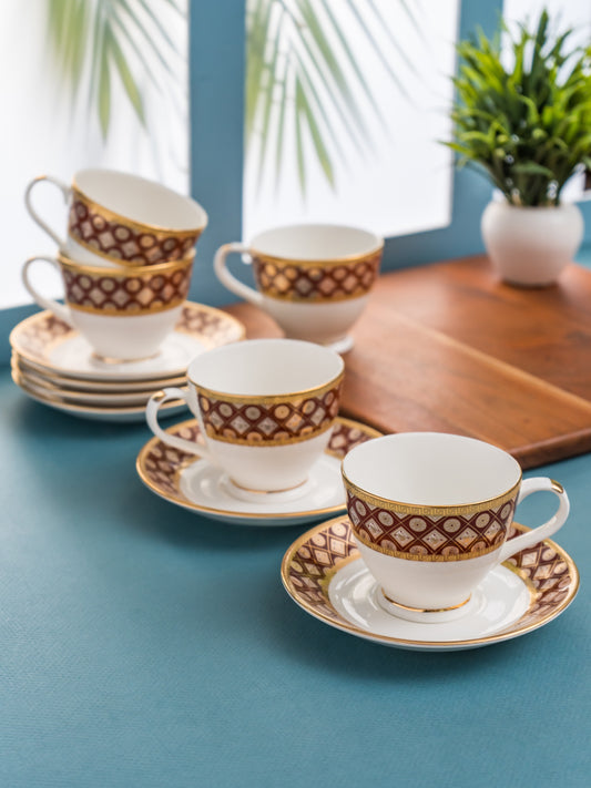 King Royal Velvet Cup & Saucer, 210 ml, Set of 12 (6 Cups + 6 Saucers) (RV904)