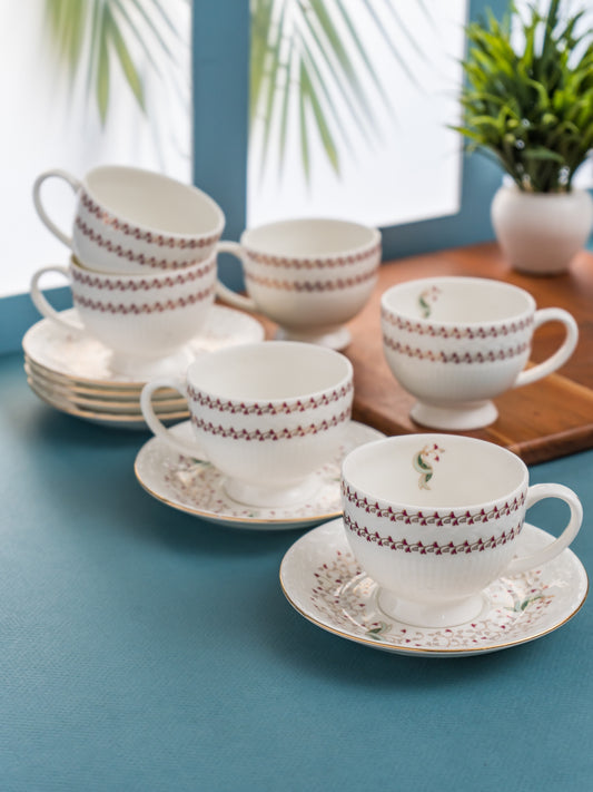 Snow Impression Cup & Saucer, 170 ml, Set of 12 (6 Cups + 6 Saucers) (1403)