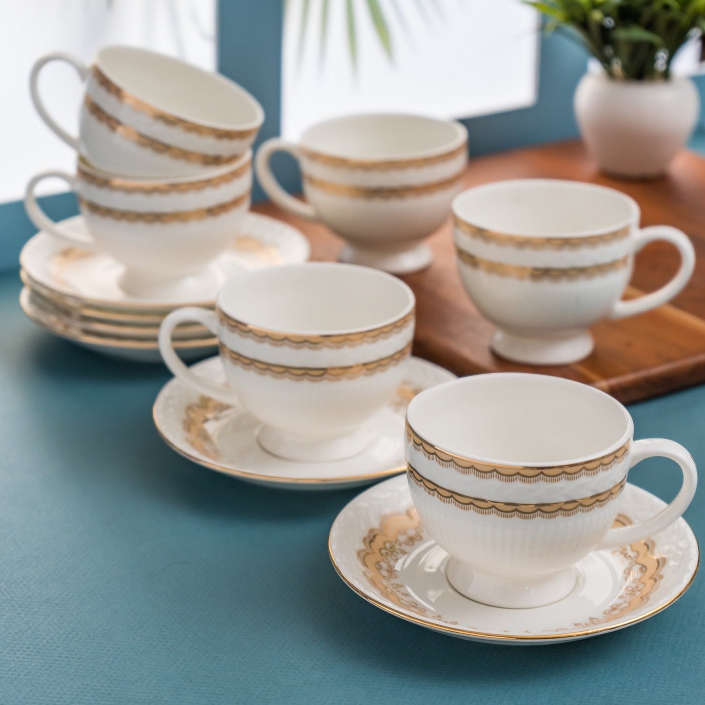 Snow Impression Cup & Saucer, 170 ml, Set of 12 (6 Cups + 6 Saucers) (1405)