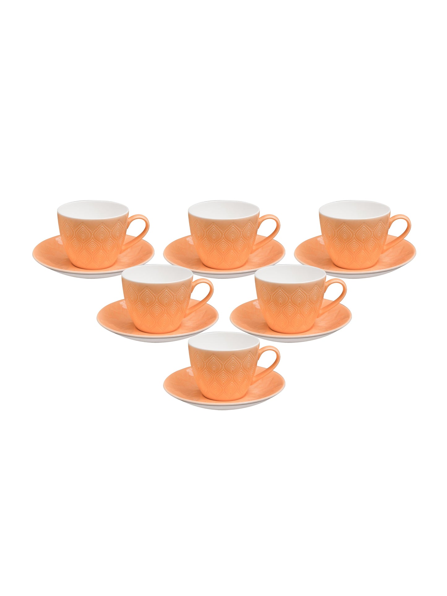 JCPL Feast Kohinoor Cup & Saucer, 170ml, Set of 12 (6 Cups + 6 Saucers) (ORANGE)
