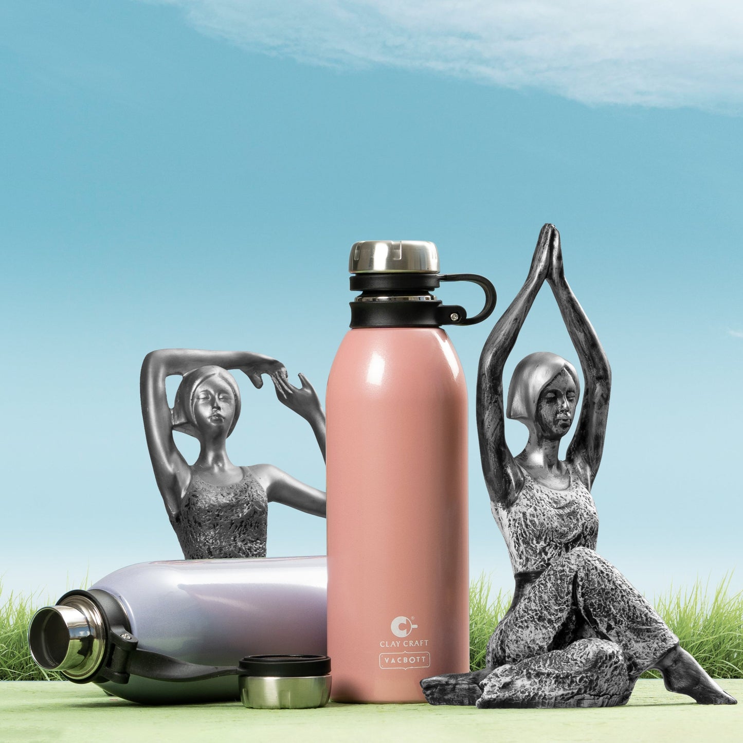 Vacbott Vaccum Bottle, Charlie Coral Double Walled 24 Hours Hot and Cold Water Bottle, 900ml