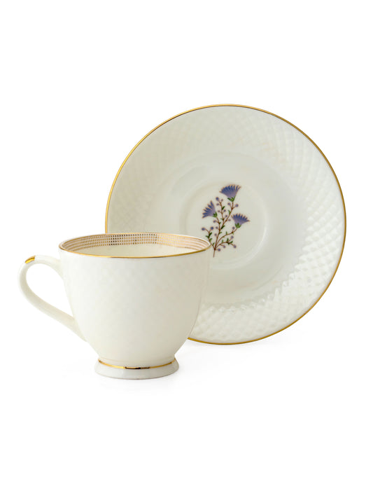 Diamond Impression Cup & Saucer, 210 ml, Set of 12 (6 Cups + 6 Saucers) (1410)