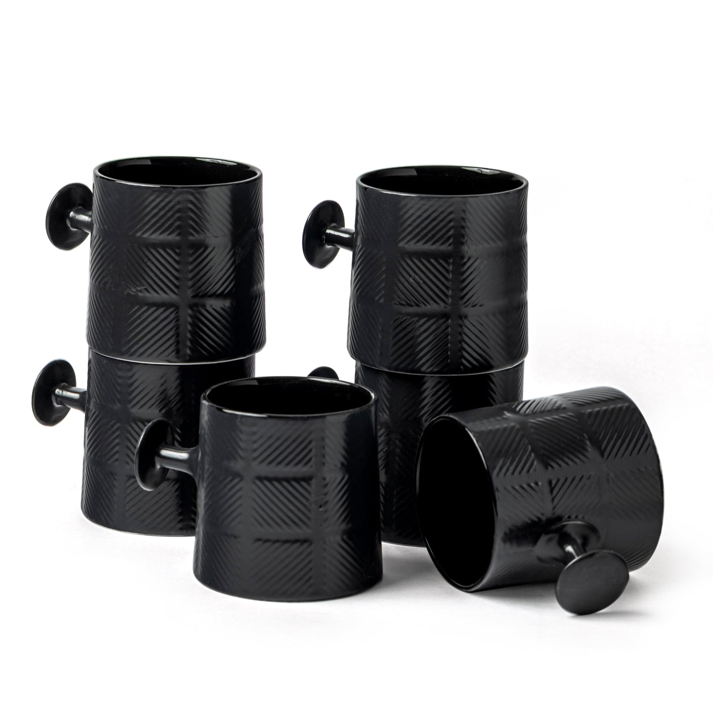 JCPL Bold Checkmate Coffee & Tea Mugs Set of 6, Black