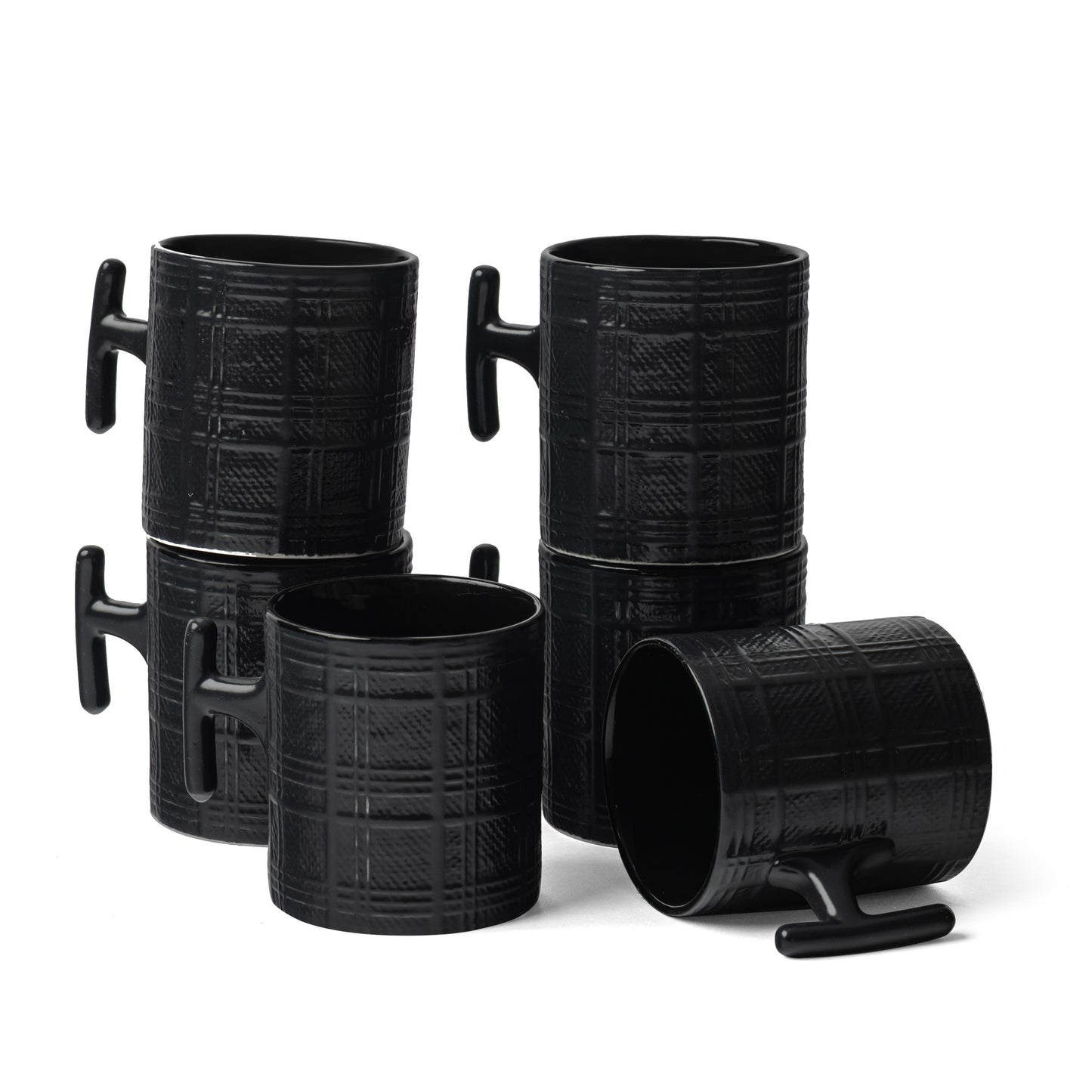 JCPL Grid Checkmate Coffee & Tea Mugs Set of 6, Black