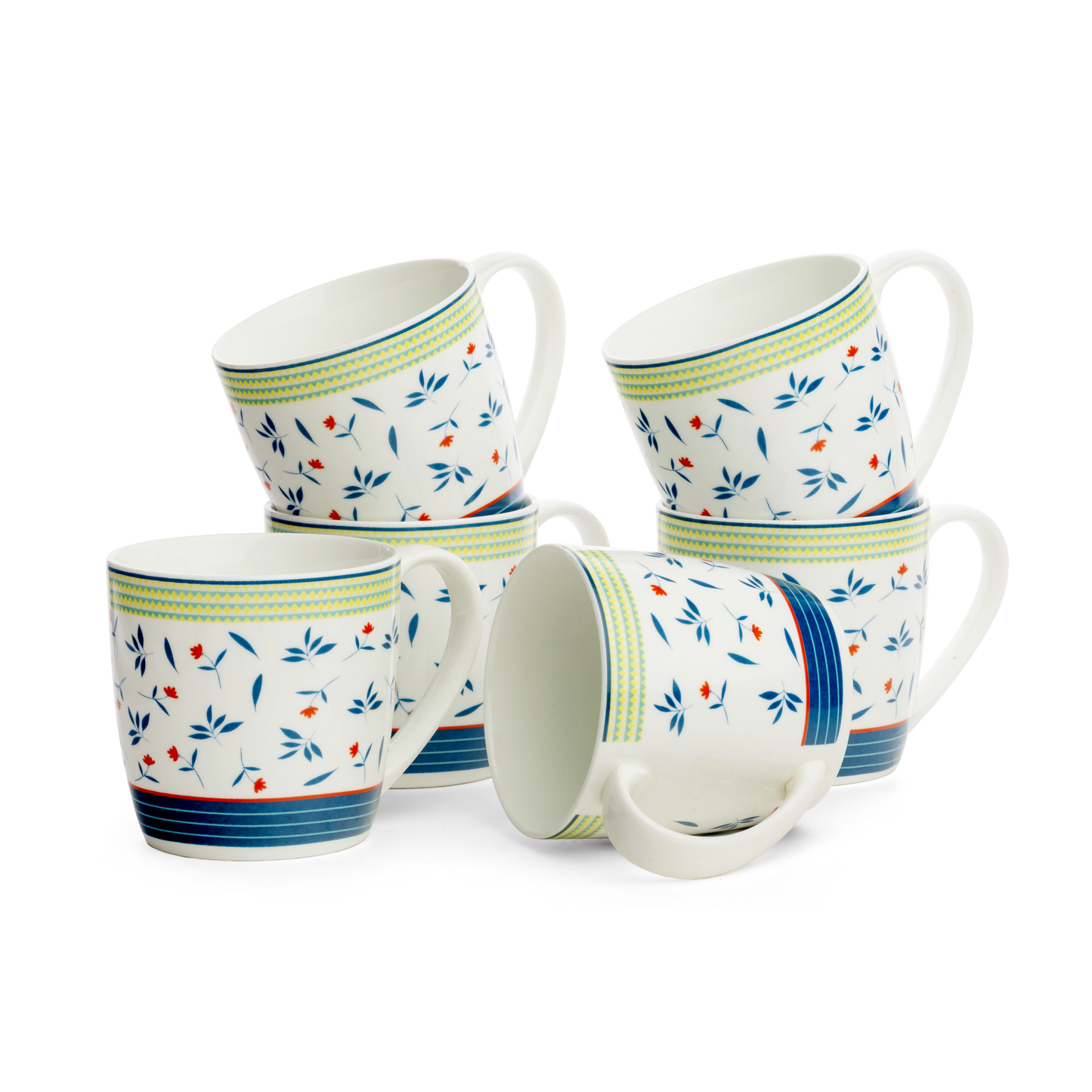Clay Craft Alton Flower Print Coffee & Tea Mugs Set of 6 (H391)