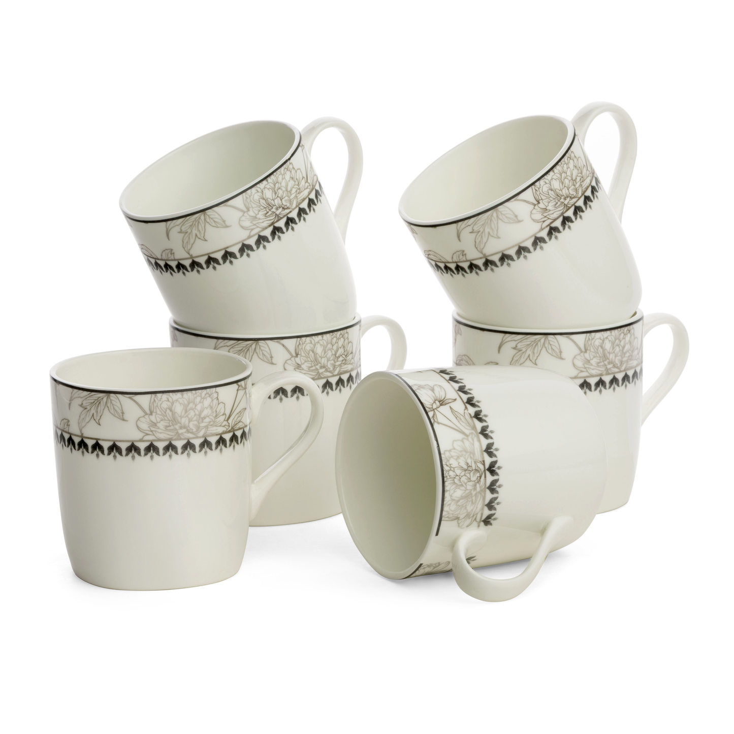 Clay Craft Asian Super Floral Coffee & Tea Mugs, 200ml, Set of 6 (S326)