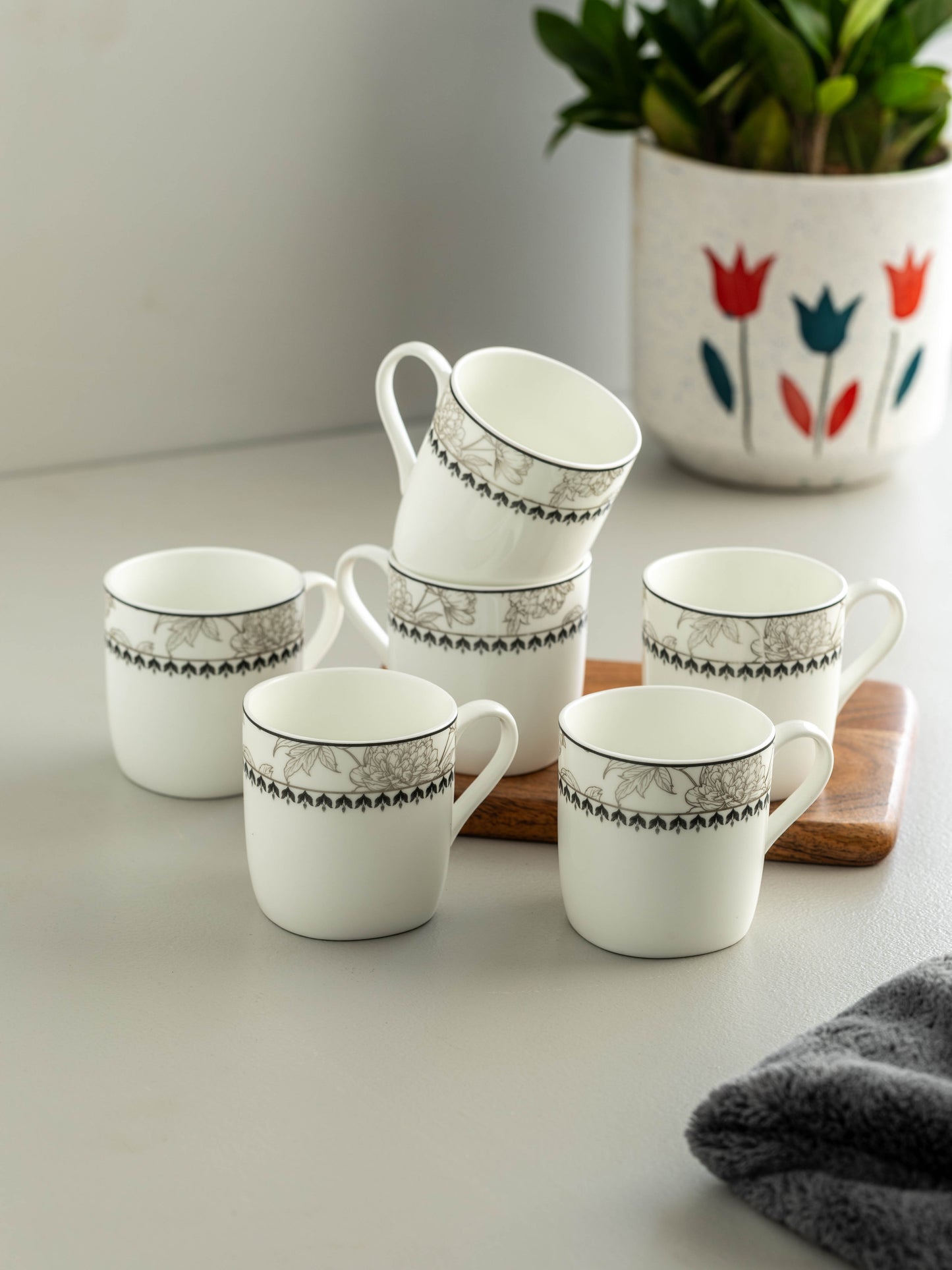 Clay Craft Asian Super Floral Coffee & Tea Mugs, 200ml, Set of 6 (S326)