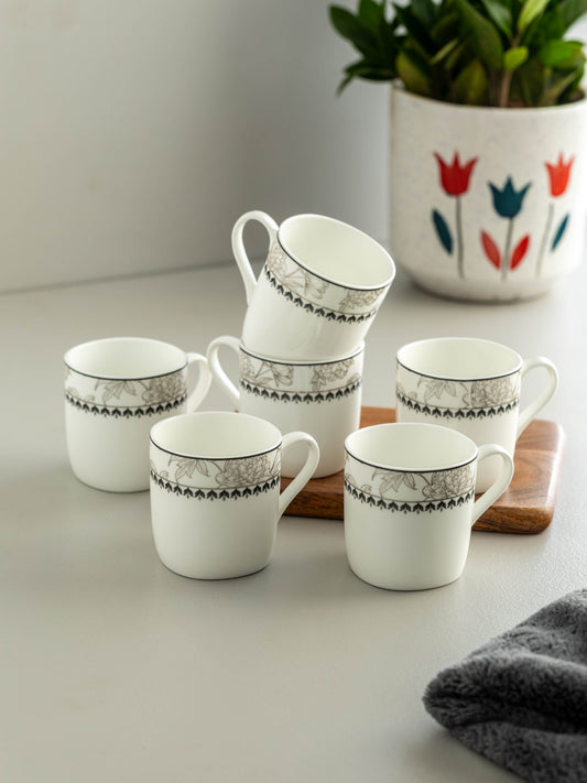 Clay Craft Asian Super Floral Coffee & Tea Mugs, 200ml, Set of 6 (S326)