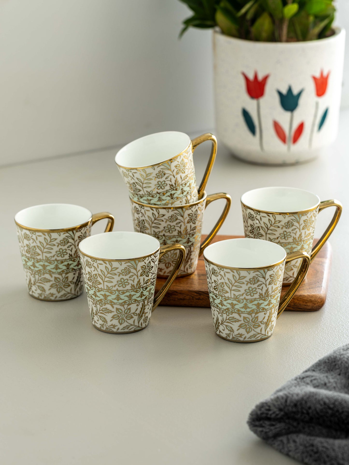 Clay Craft Rock Ebony Natural Beauty Coffee Mugs Set of 6 (E630), 160 ml