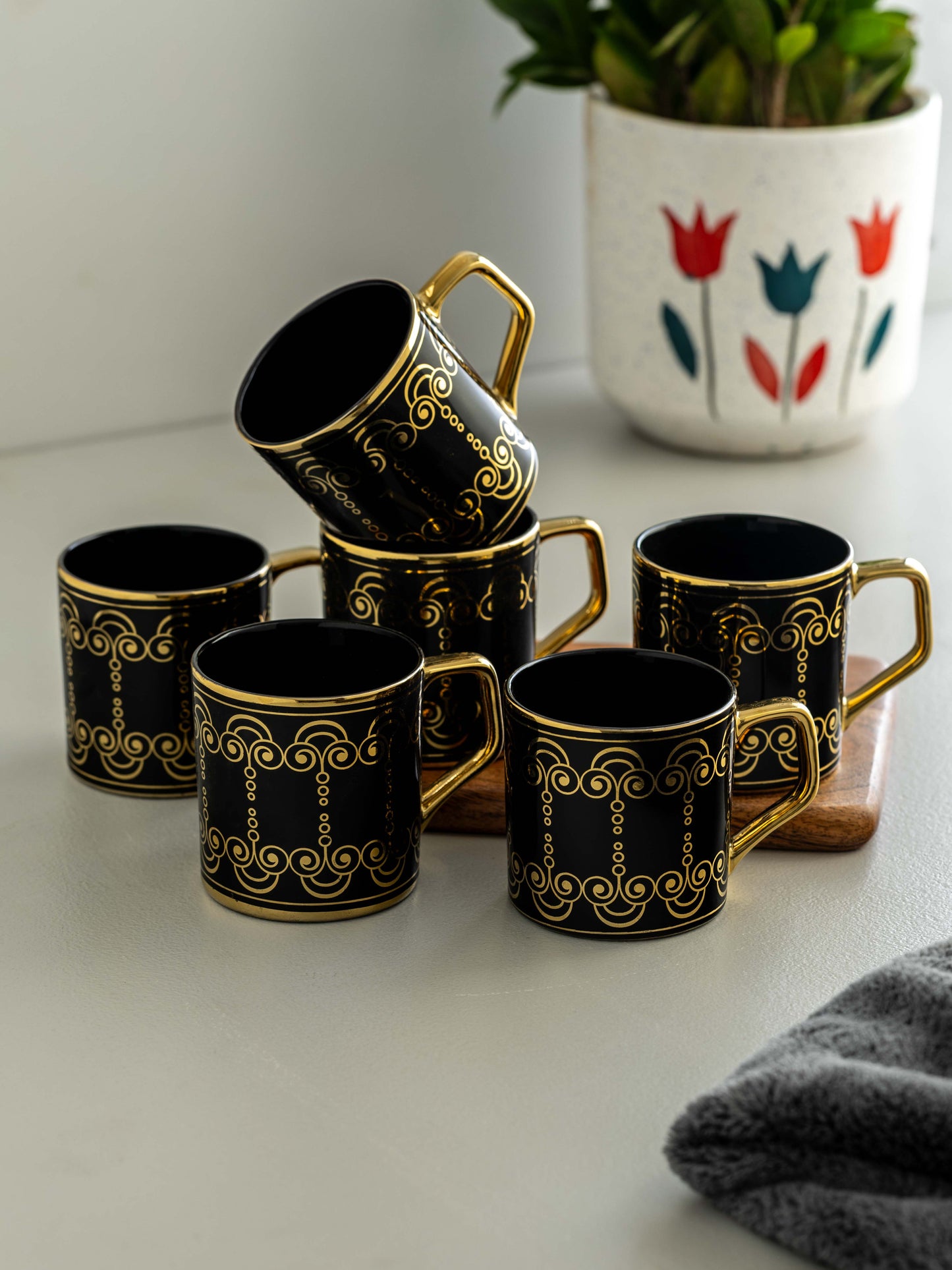 Director Ebony DLX Coffee & Tea Mugs, 200ml, Set of 6 (E624)