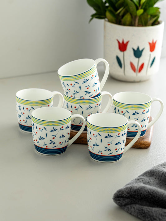 Clay Craft Alton Flower Print Coffee & Tea Mugs Set of 6 (H391)
