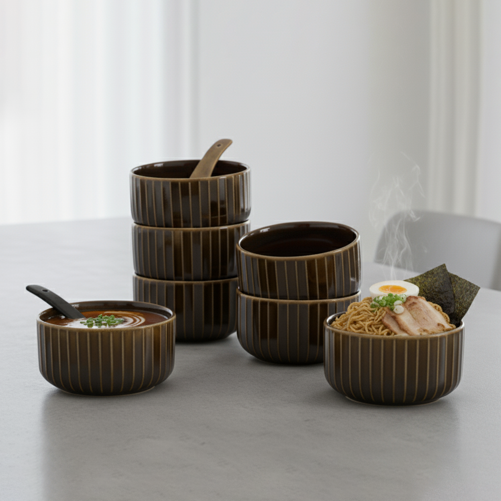 Clay Craft Pebble Golden Brown Ravonna Soup Bowl Gift Set of 12 Pcs