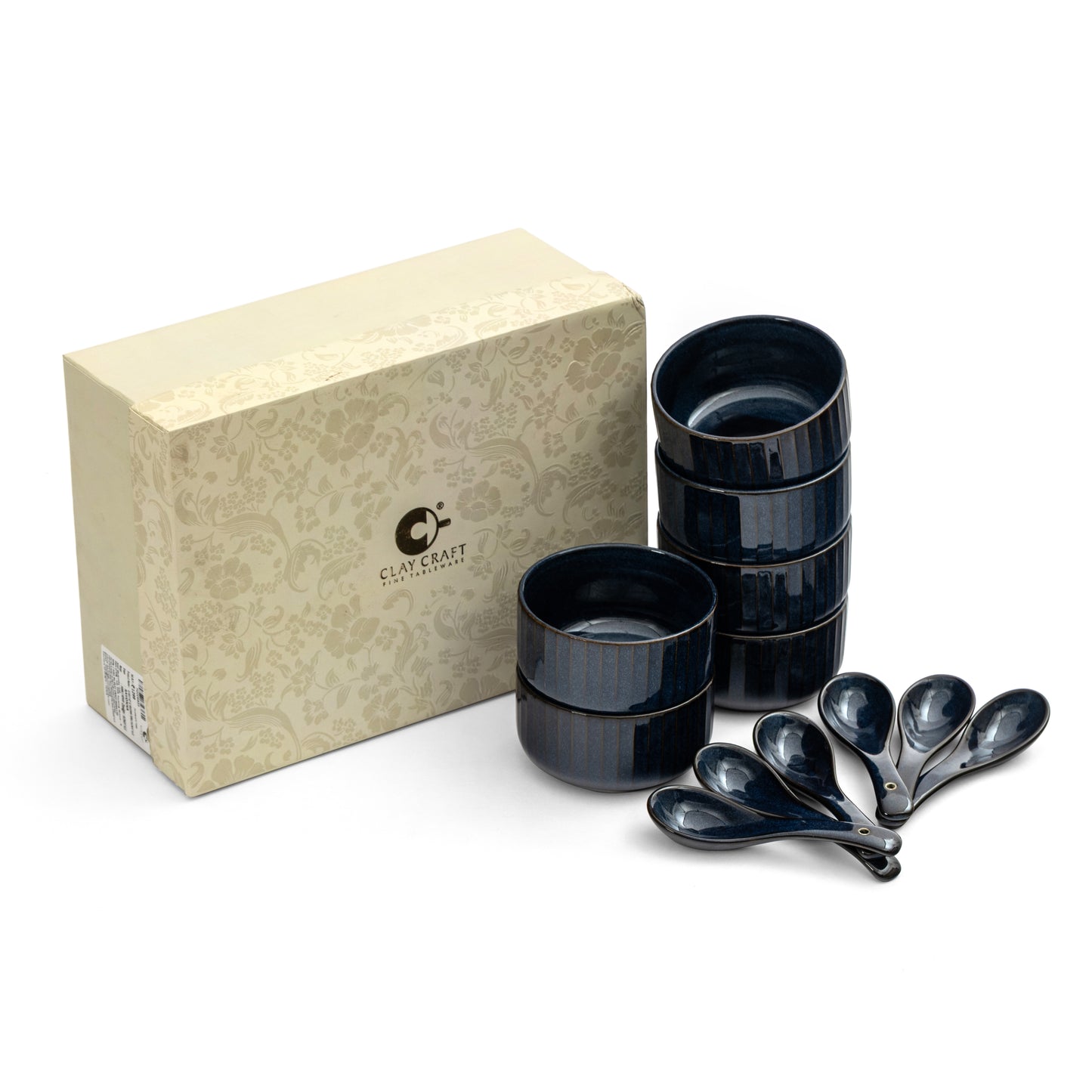 Clay Craft Pebble Mid Night Blue Ravonna Soup Bowl Gift Set of 12 Pcs