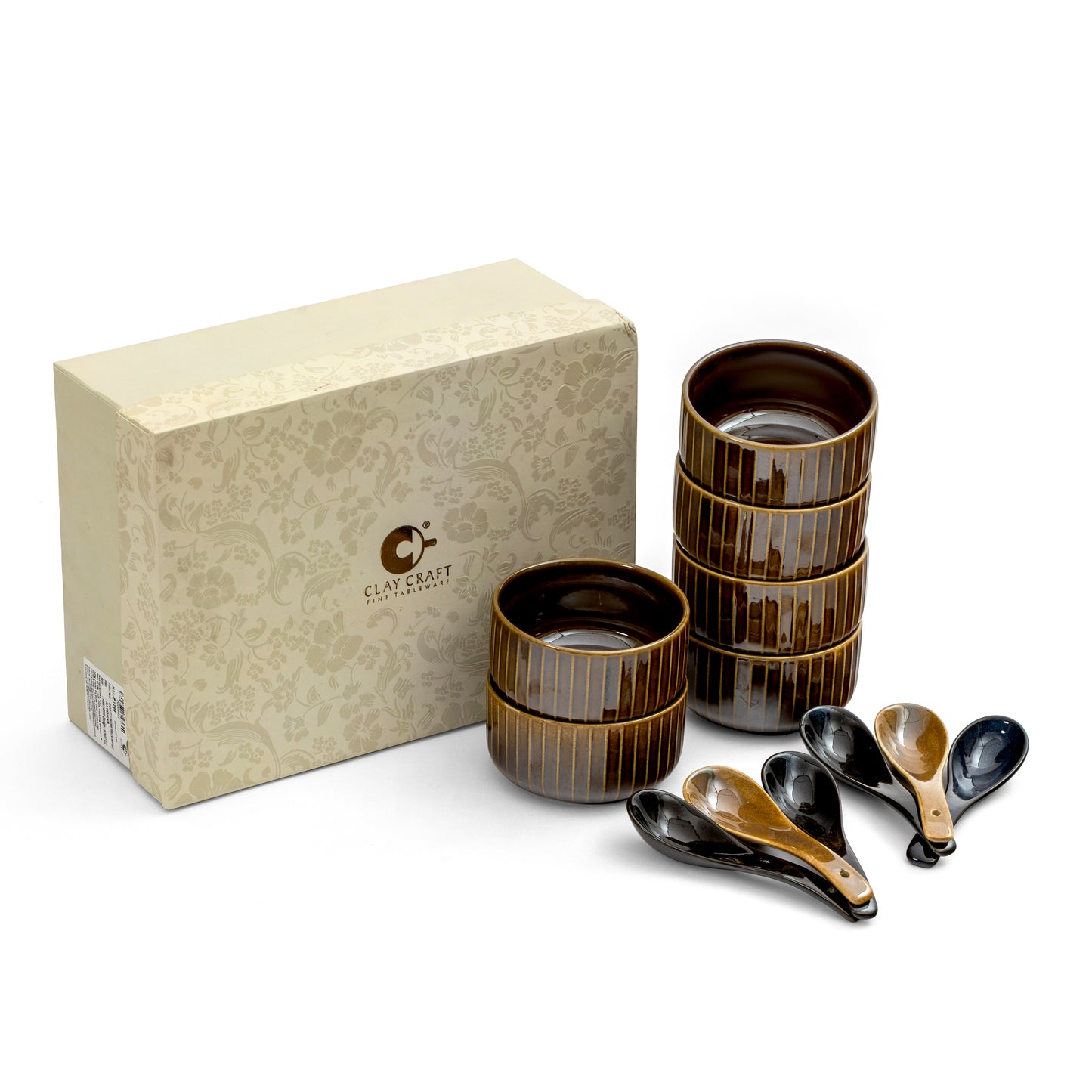 Clay Craft Pebble Golden Brown Ravonna Soup Bowl Gift Set of 12 Pcs