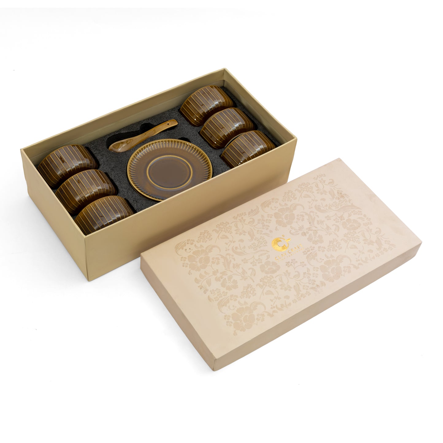 Clay Craft Pebble Golden Brown Ravonna Soup Bowl Gift Set of 18 Pcs