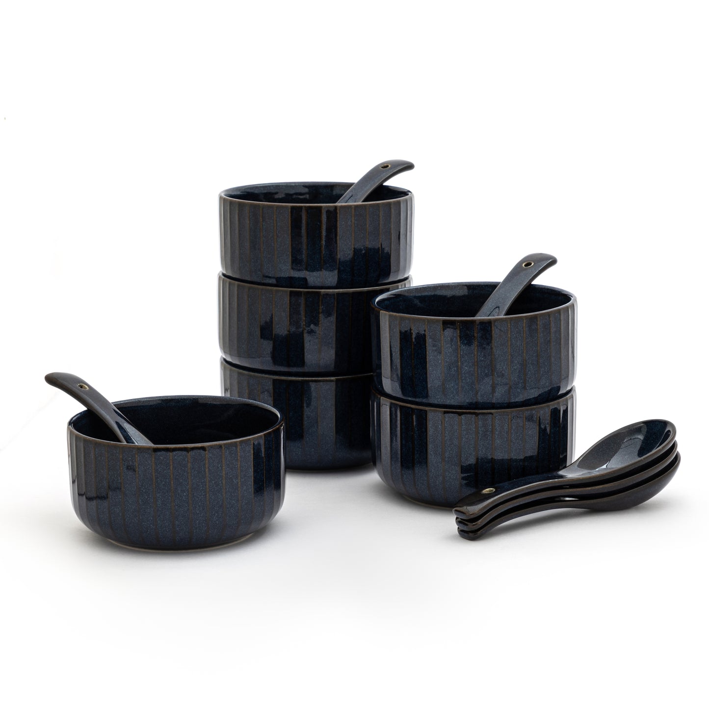 Clay Craft Pebble Mid Night Blue Ravonna Soup Bowl Gift Set of 12 Pcs