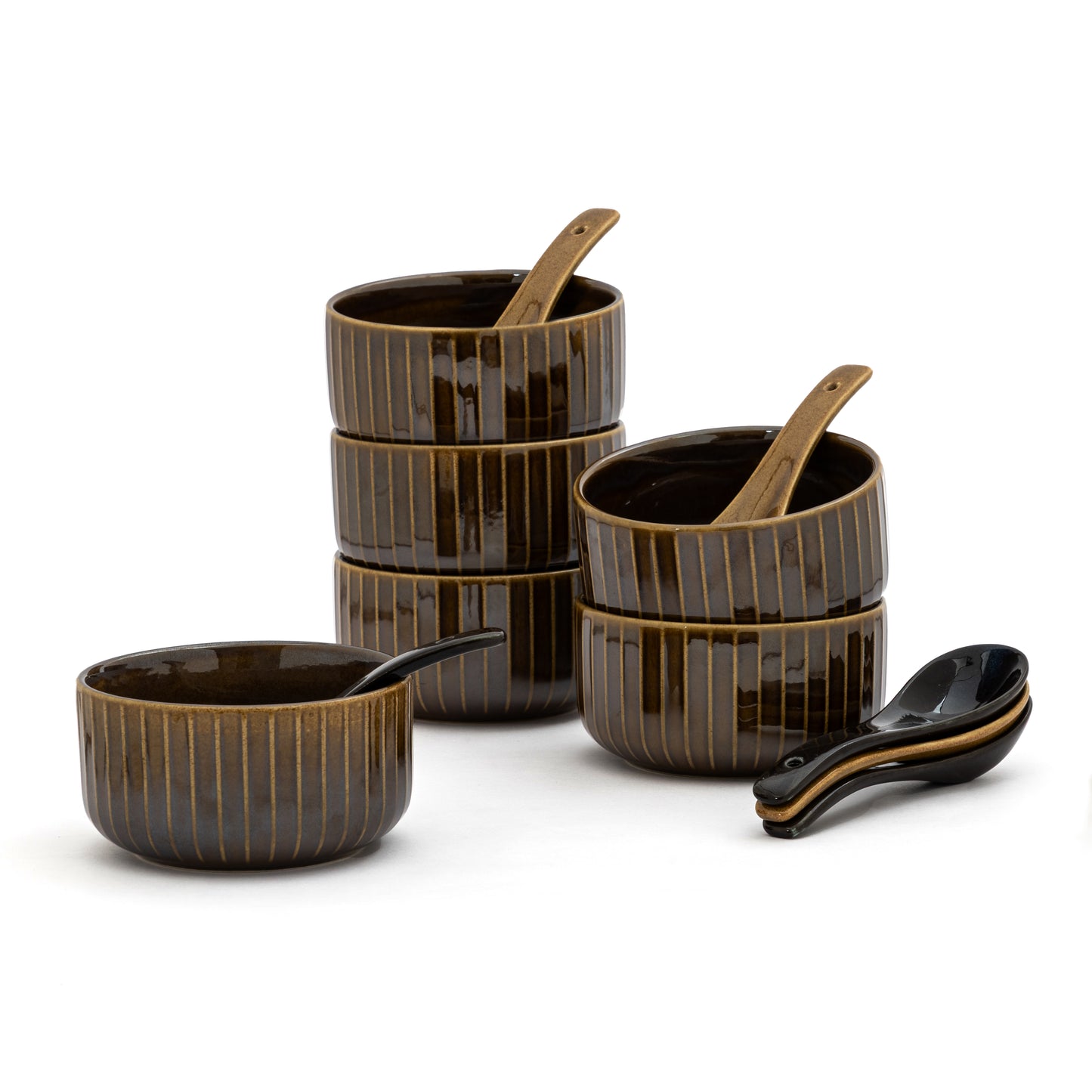 Clay Craft Pebble Golden Brown Ravonna Soup Bowl Gift Set of 12 Pcs