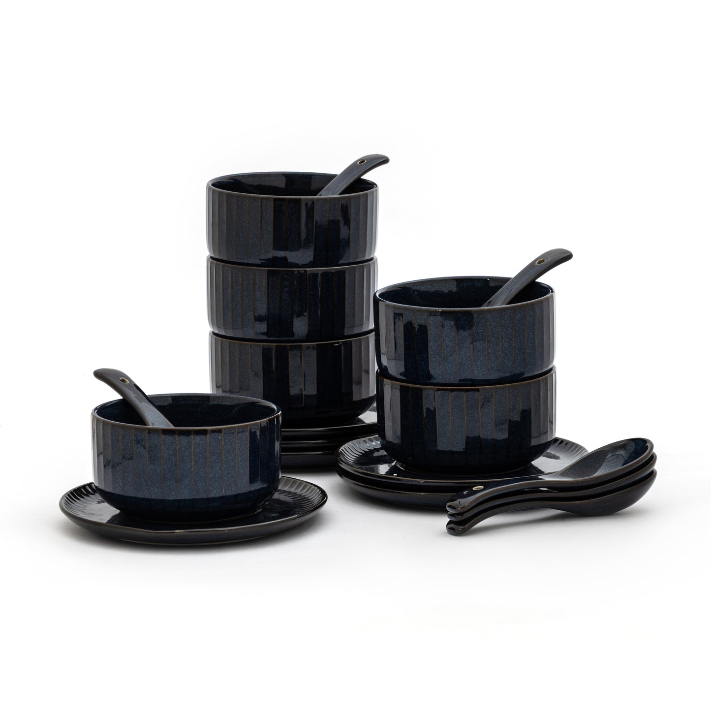 Clay Craft Pebble Mid Night Blue Ravonna Soup Bowl Gift Set of 18 Pcs