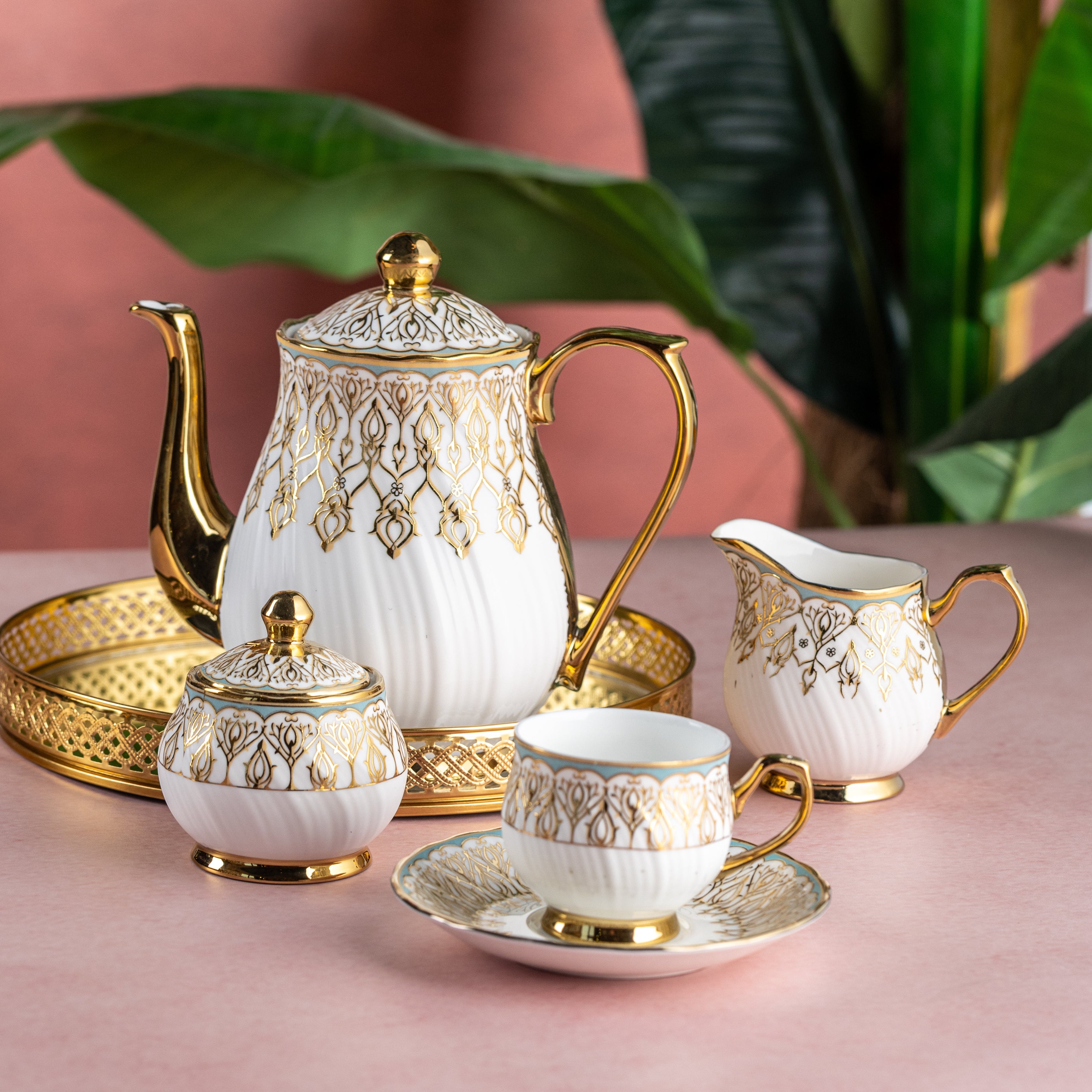 Clay Craft Karina Ebony Ceramic Tea Set, 15-Piece (E629) – Clay