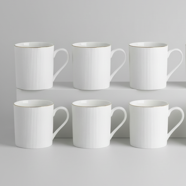Clay Craft Ethan Impression 1101 Coffee & Tea Mugs Set of 6 (WHITE)