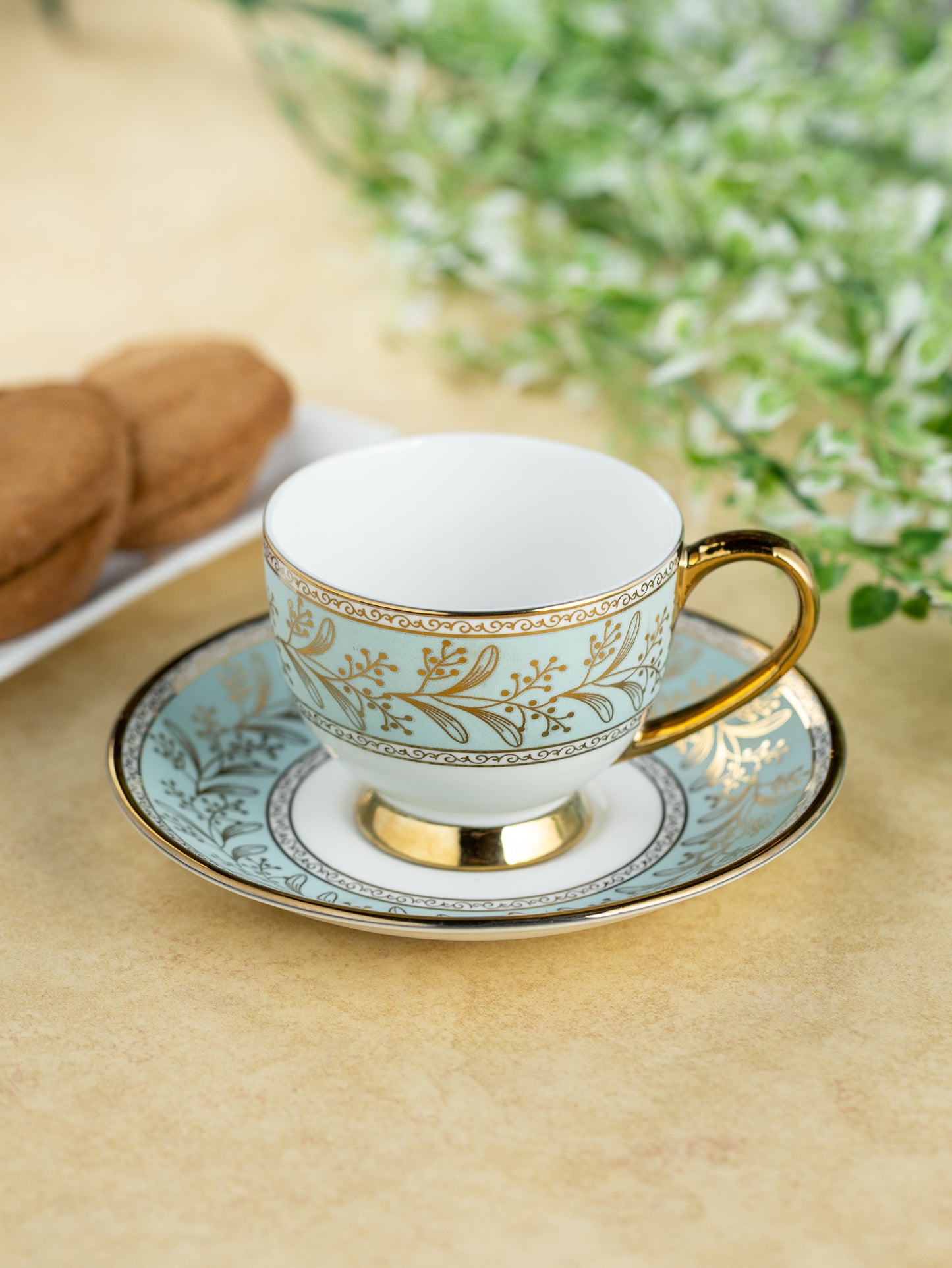 Clay Craft Olive Ebony Cup & Saucer, Set of 12 (6 Cups + 6 Saucers), 150 ml, (E602)