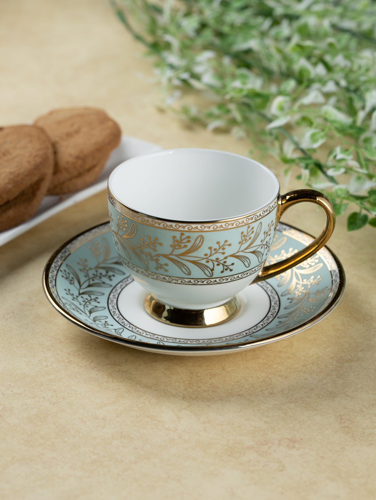 Clay Craft Olive Ebony Cup & Saucer, Set of 12 (6 Cups + 6 Saucers), 150 ml, (E602)