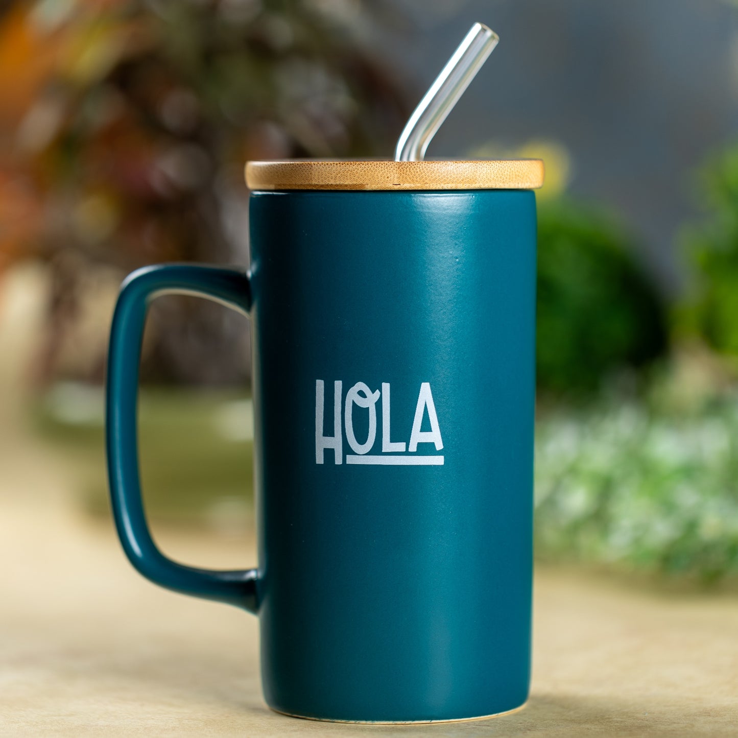 Clay Craft Premium Ceramic Coffee Mug with Bamboo Lid & Straw
