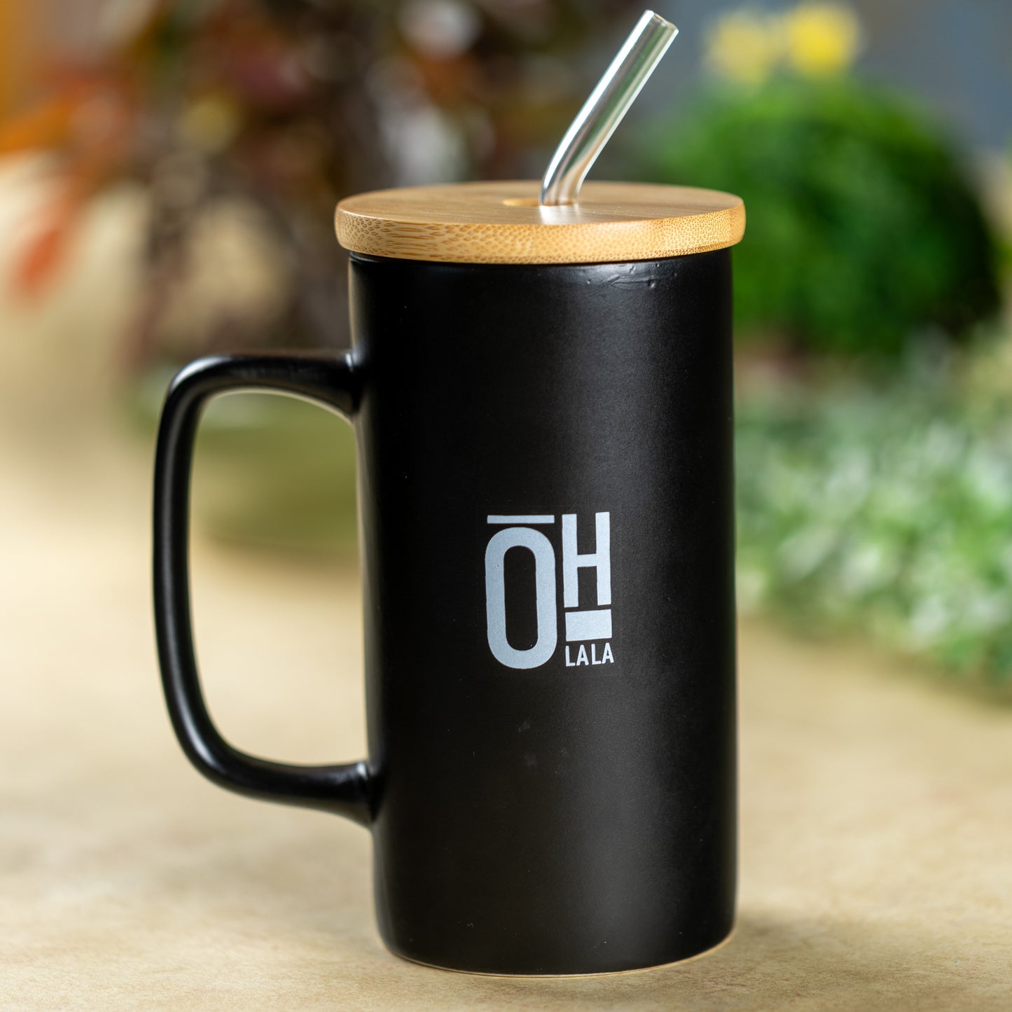 Clay Craft Premium Ceramic Coffee Mug with Bamboo Lid & Straw