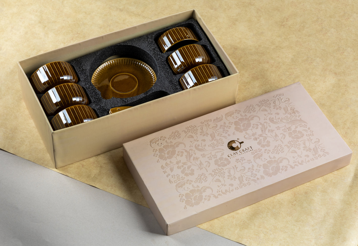 Clay Craft Pebble Golden Brown Ravonna Soup Bowl Gift Set of 18 Pcs