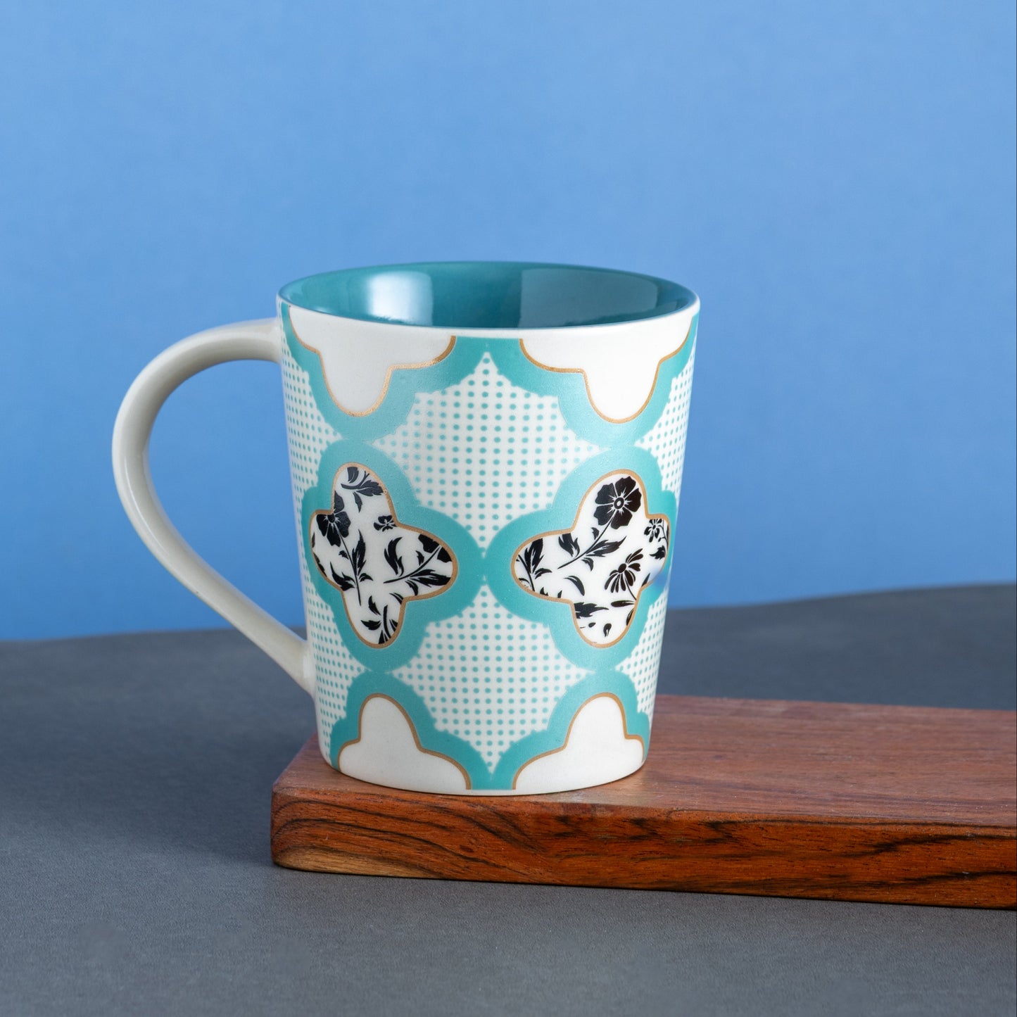 Clay Craft Lucas Pebble Teal Green Porcelain Mug  Set of 2, 350 ml Perfect for Tea, Coffee & Milk