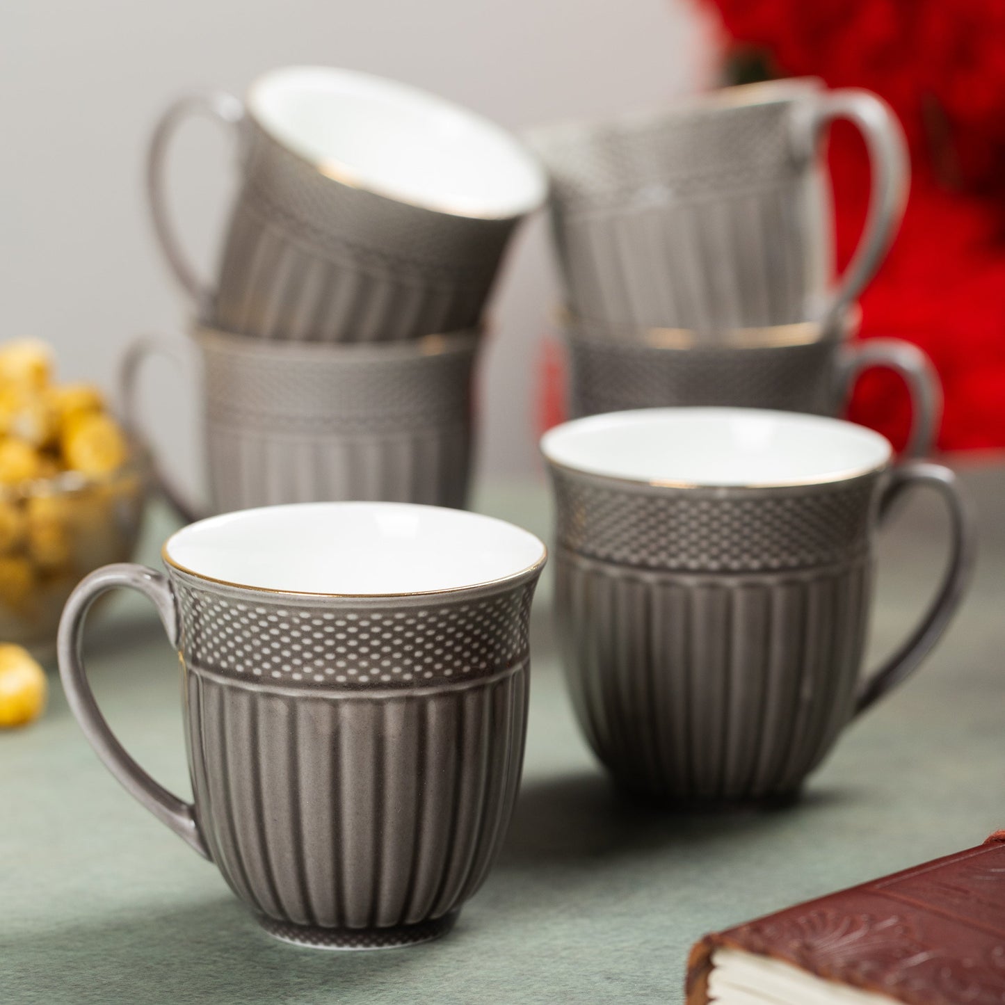 Clay Craft Esha Impression 1300 Coffee & Tea Mugs Set of 6 (GREY)