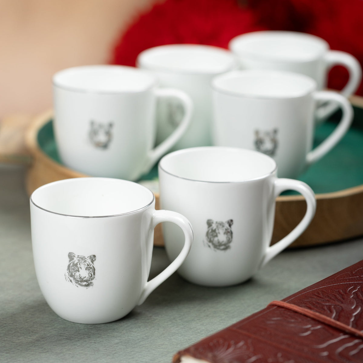 JCPL Oscar Clark Tiger Tea & Coffee Mugs, Set of 6, 180 ml