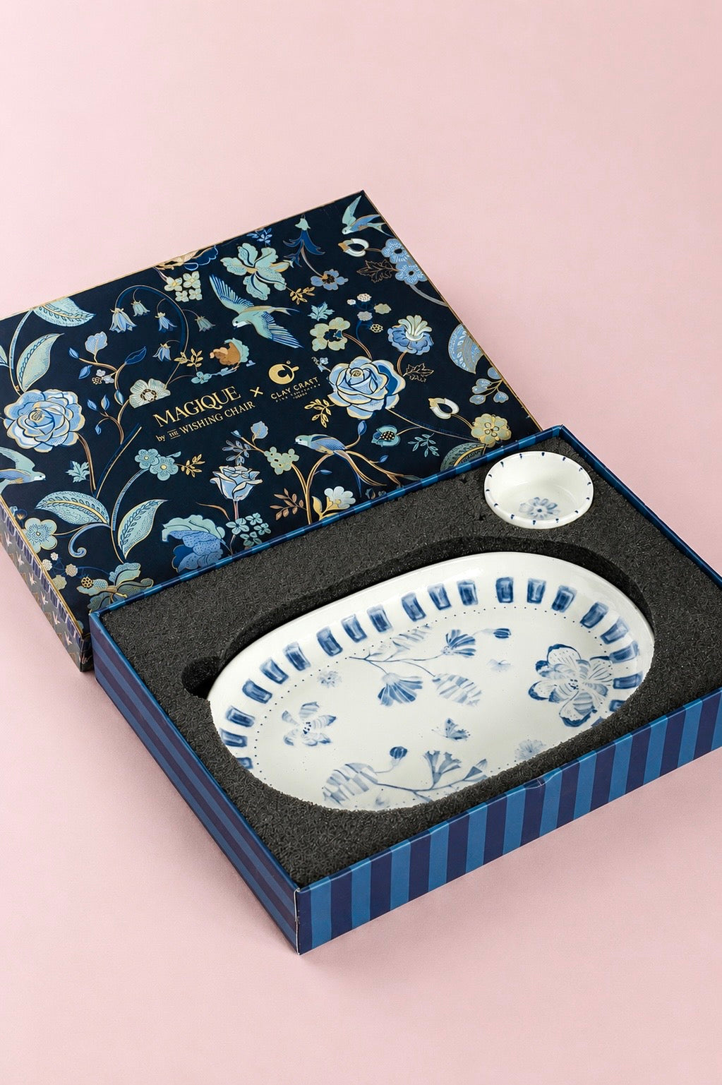 Magique By The Wishing Chair X Clay Craft, Blue Orchard Textures Charlie 25Cm Chip & Dip Set