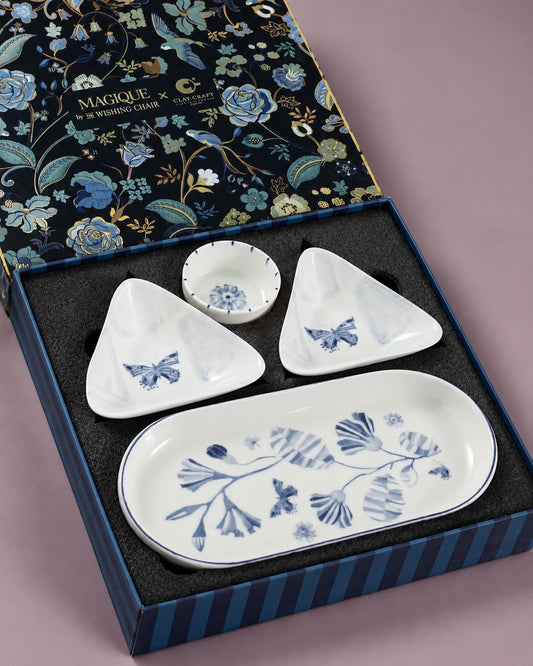 Magique By The Wishing Chair X Clay Craft, Blue Orchard Textures Dune Platter Dip Tri Serving Set