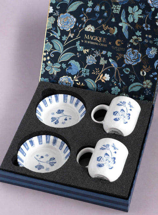Magique By The Wishing Chair X Clay Craft, Blue Orchard Textures Mug & Bowl Set