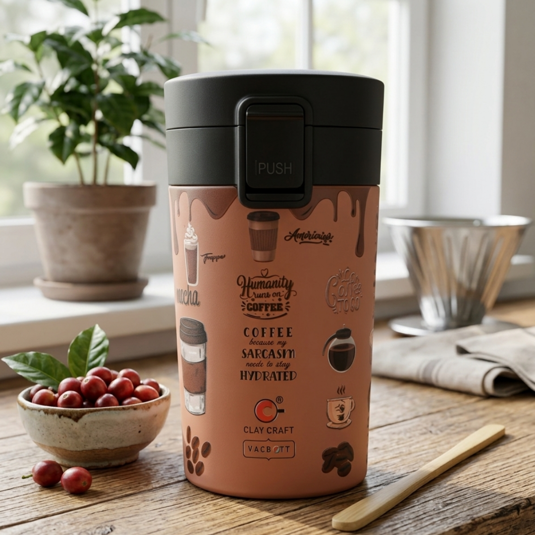 Vacbott Vacuum Insulated Caferoma Printed Tumbler Double Walled Hot 18 Hours and 24 Hours Cold Mug, 280 ml