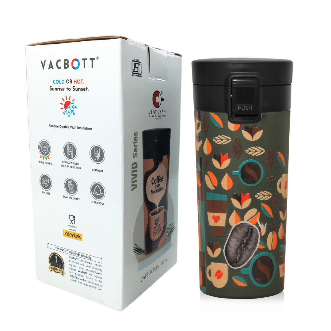 Vacbott Vacuum Insulated Caferoma Printed Tumbler Double Walled 18 Hours Hot & 24 Hours Cold  Water Bottle Vacuum Insulated Hot & Cold Flask Mug